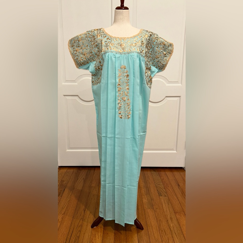 XL San Antonino Maxi Dress,Oax,Mexican dress Hand Embroidered with Silk threads.